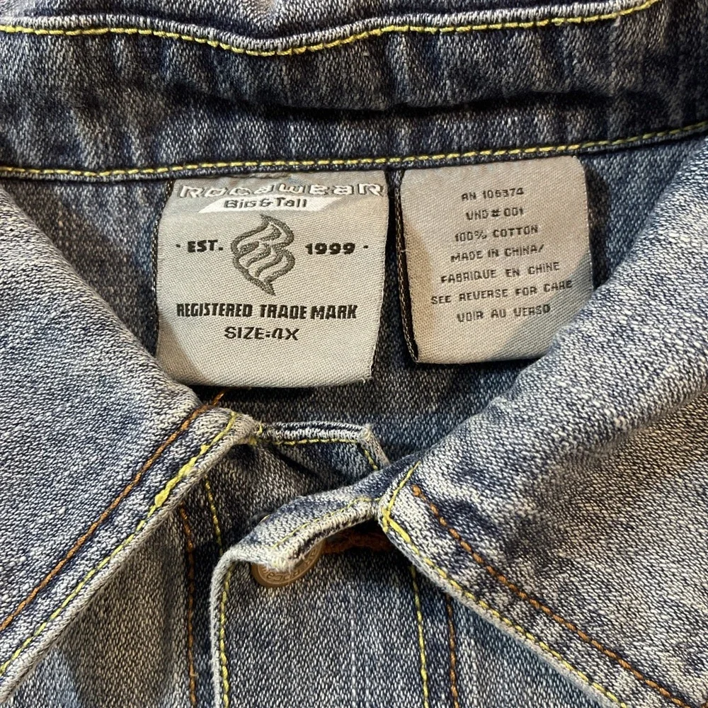 Rocawear Denim‎ Jean Jacket Men Big And Tall 4X Long Sleeve Embroidered Logo Y2K